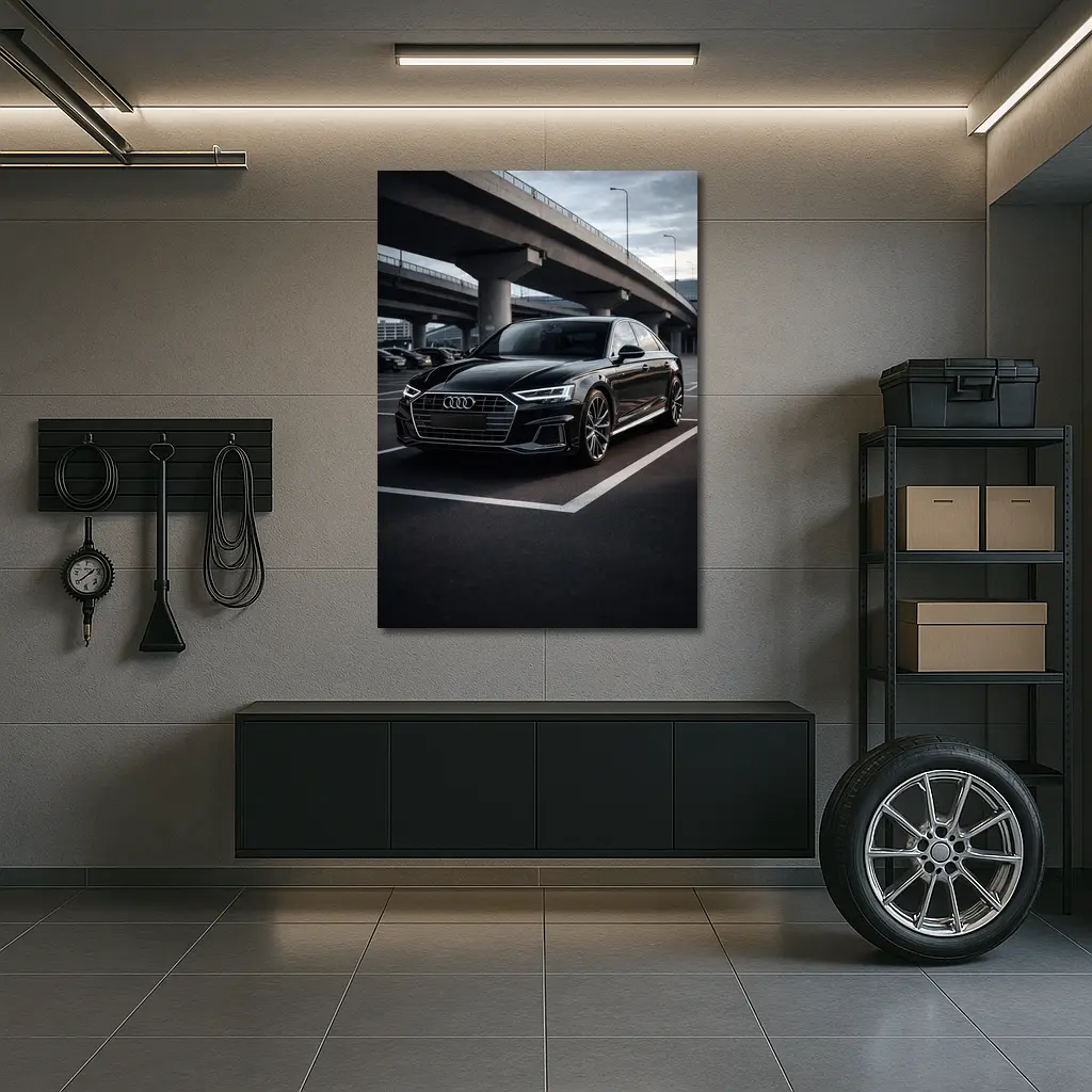 Audi A8 Black Sedan Urban Overpass Setting – Wall Art