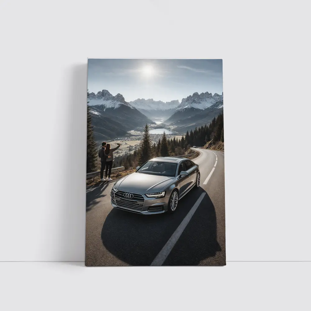 Audi A6 Silver Sedan Mountain Alpine Road – Wall Art