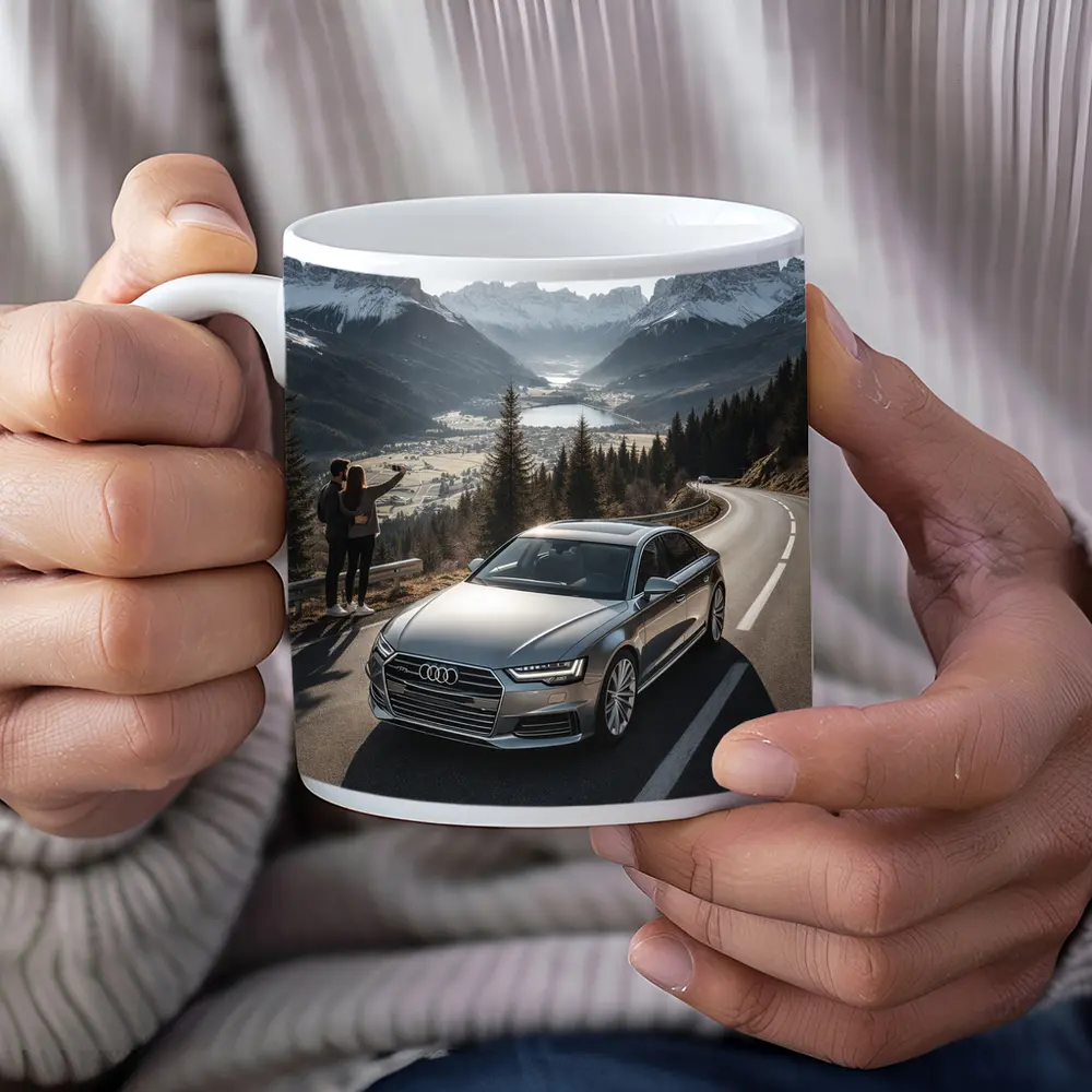 Audi A6 Silver Sedan Mountain Alpine Road – Mugs