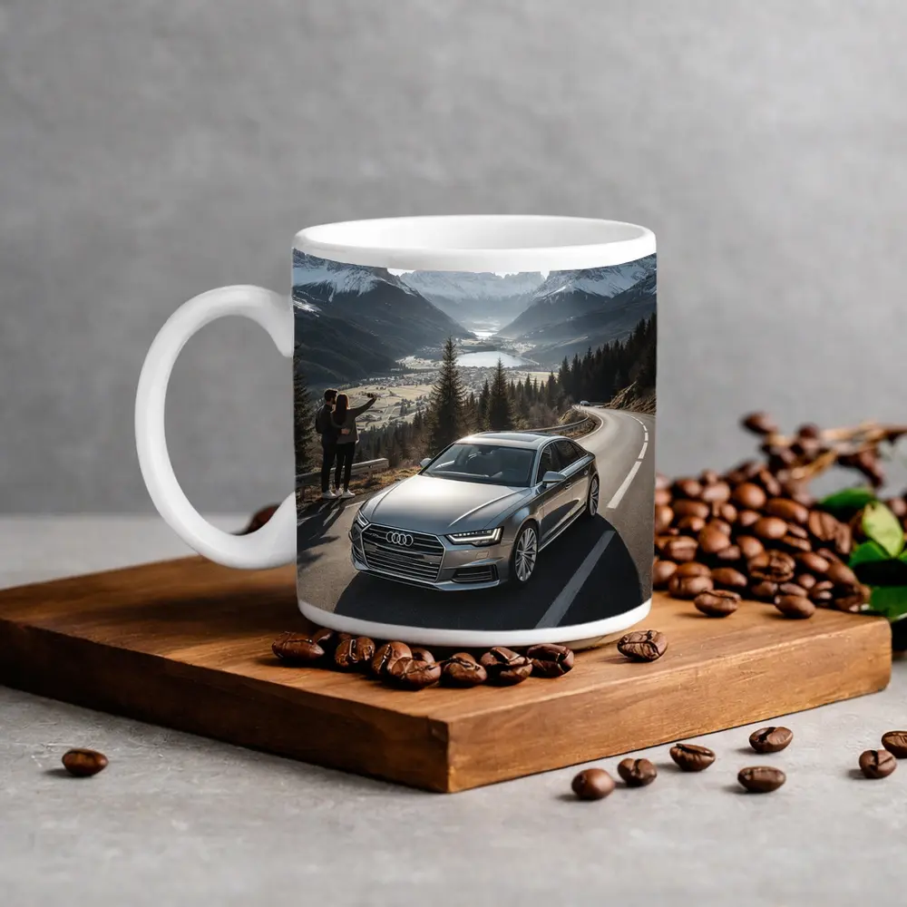 Audi A6 Silver Sedan Mountain Alpine Road – Mugs