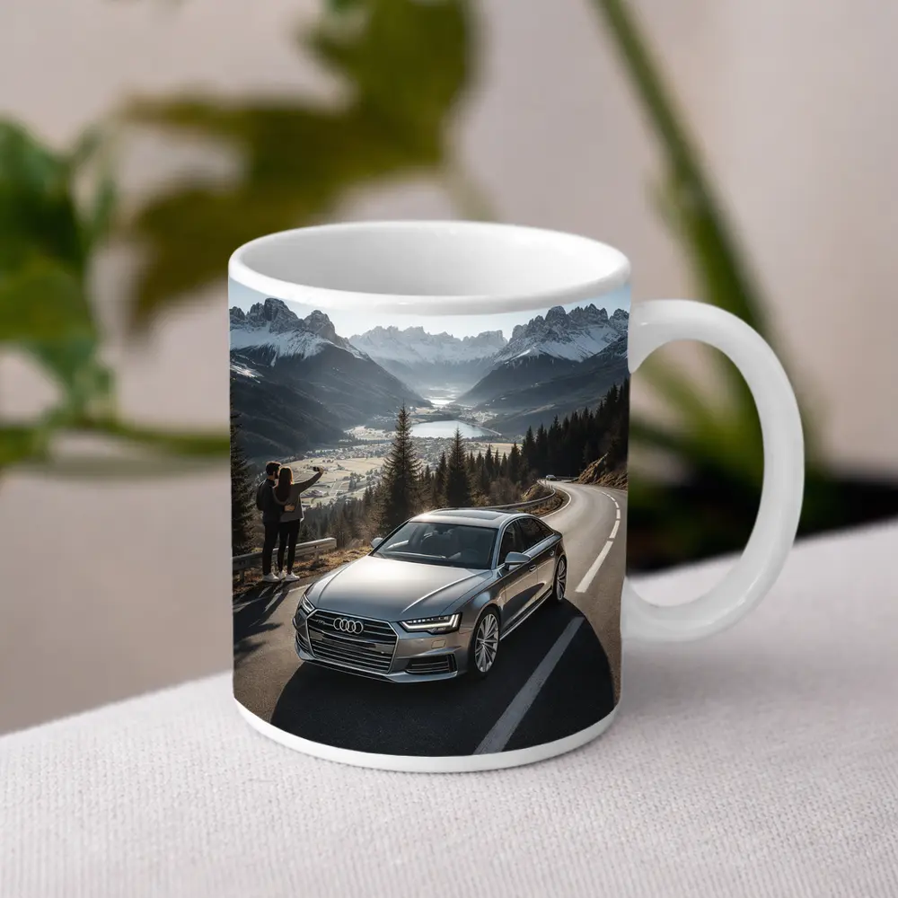 Audi A6 Silver Sedan Mountain Alpine Road – Mugs