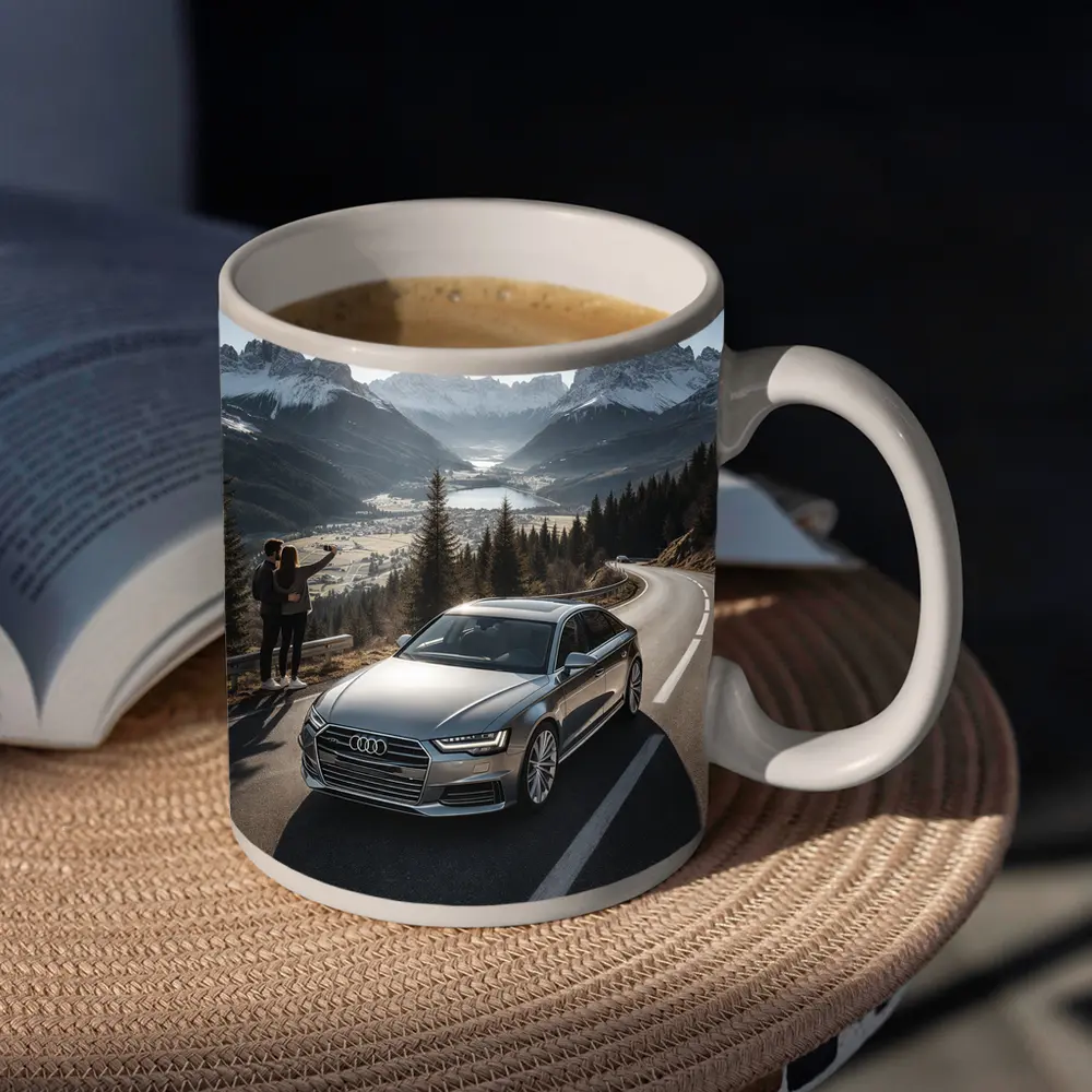 Audi A6 Silver Sedan Mountain Alpine Road – Mugs