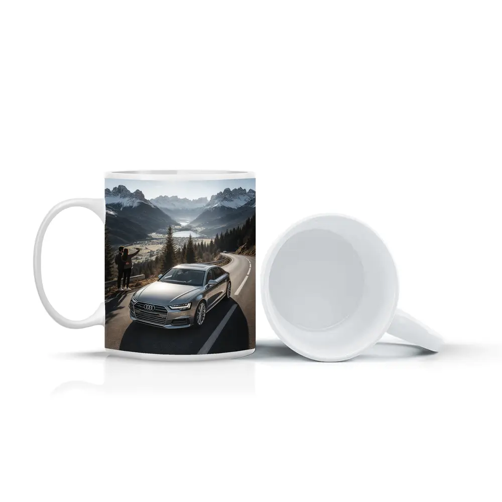 Audi A6 Silver Sedan Mountain Alpine Road – Mugs