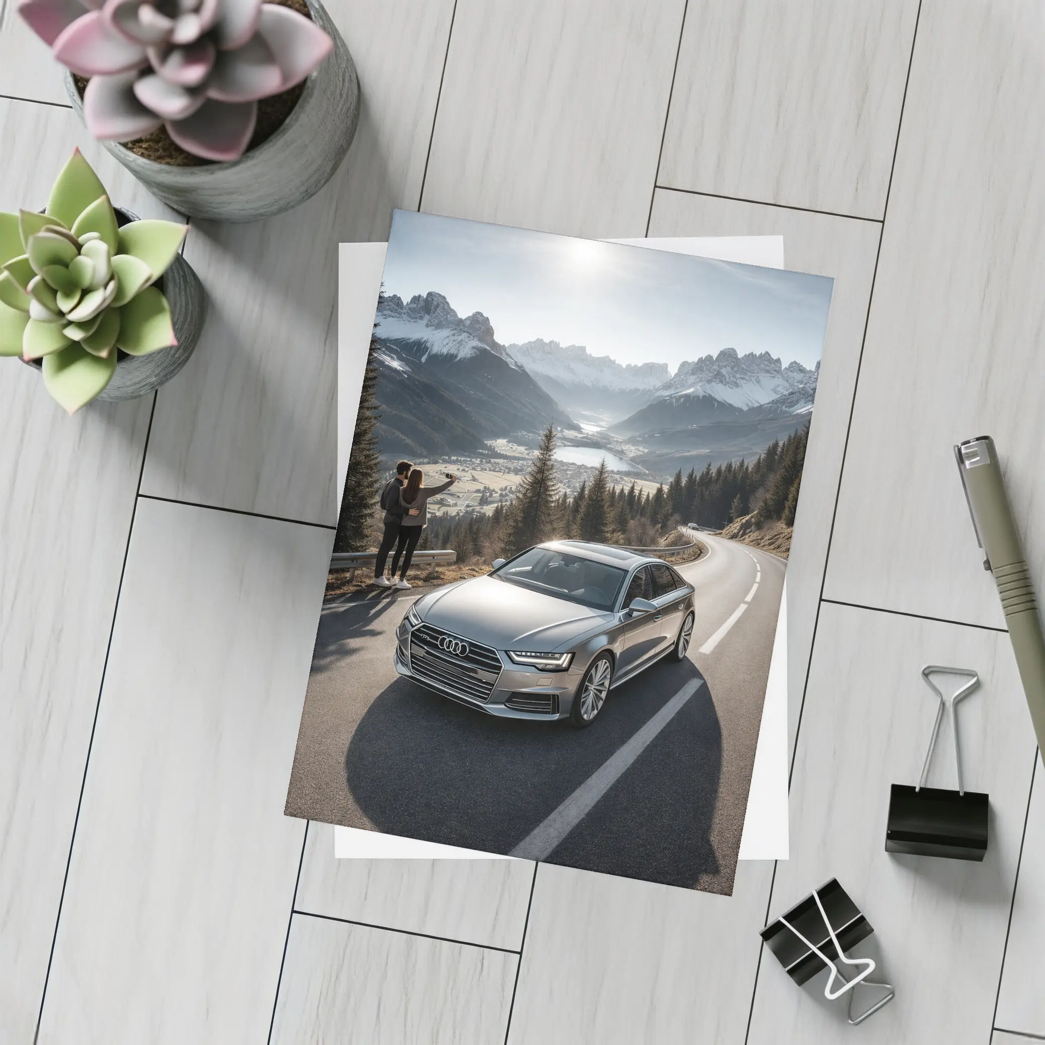 Audi A6 Silver Sedan Mountain Alpine Road – Postcards