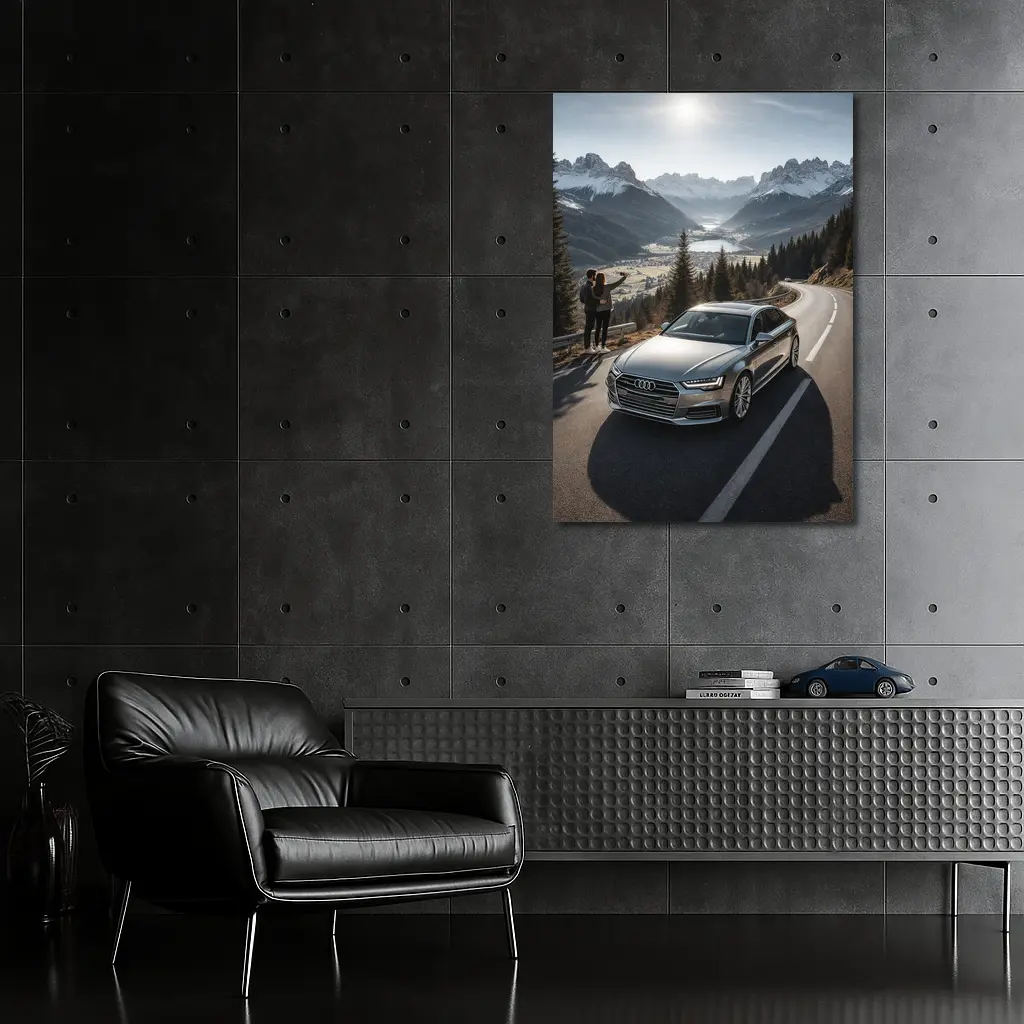 Audi A6 Silver Sedan Mountain Alpine Road – Wall Art