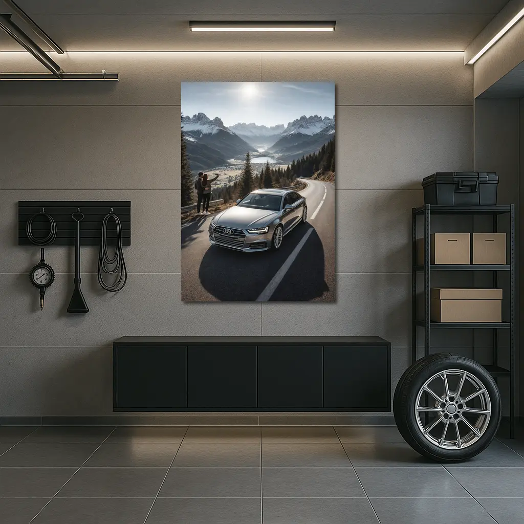 Audi A6 Silver Sedan Mountain Alpine Road – Wall Art