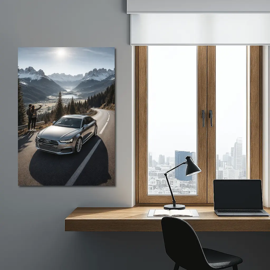 Audi A6 Silver Sedan Mountain Alpine Road – Wall Art