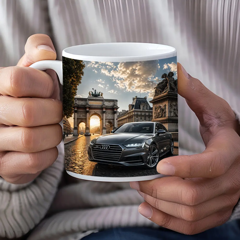 Audi A6 Parked Near Paris Arch – Mugs