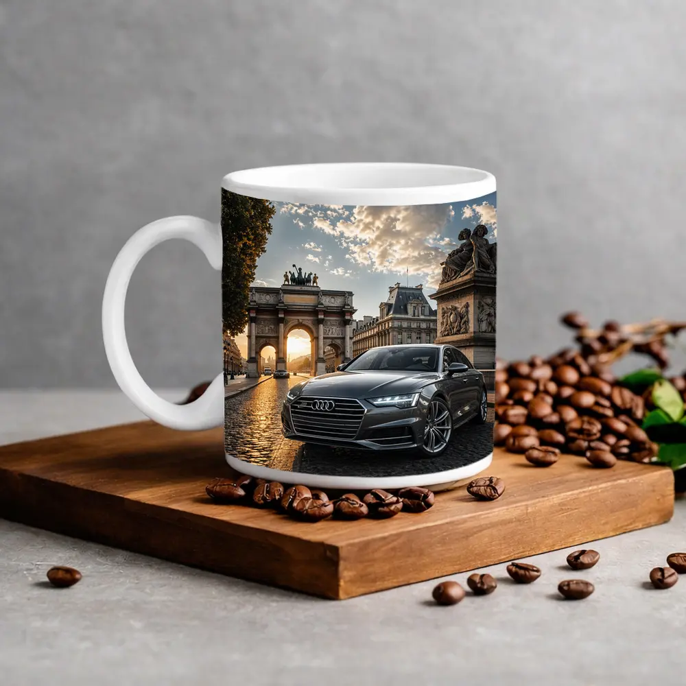 Audi A6 Parked Near Paris Arch – Mugs