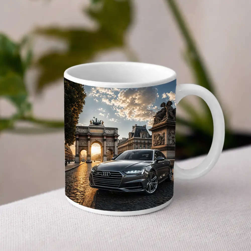 Audi A6 Parked Near Paris Arch – Mugs