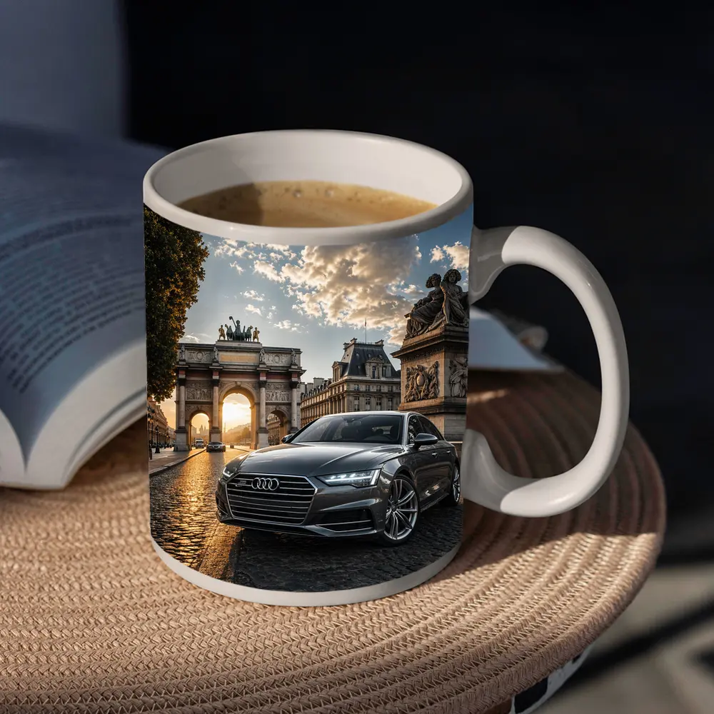 Audi A6 Parked Near Paris Arch – Mugs