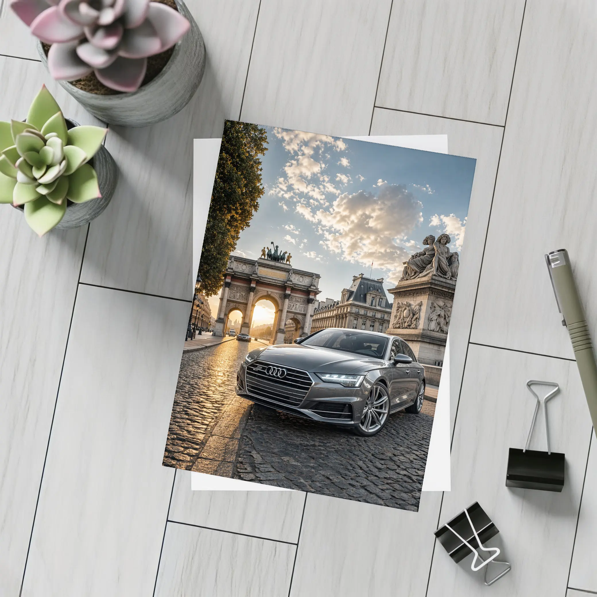Audi A6 Parked Near Paris Arch – Postcards