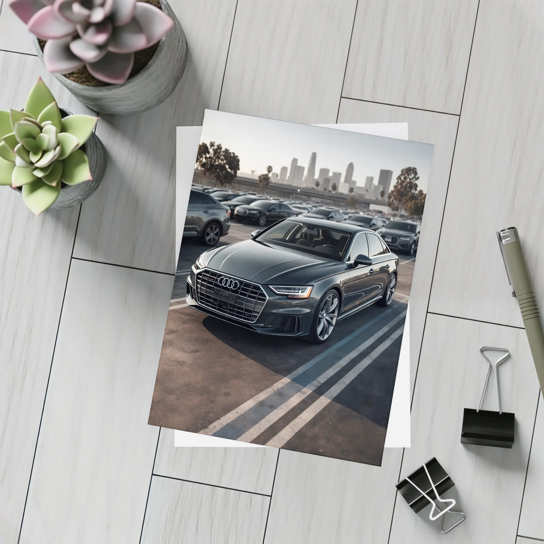 Audi A8 Dark Gray City Parking Lot – Postcards