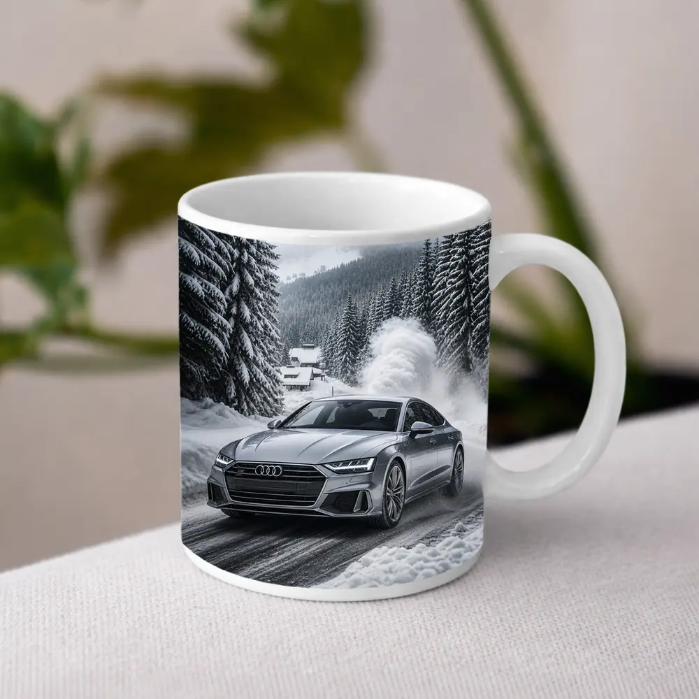 Audi A7 Driving Through Snowy Winter Road – Mugs