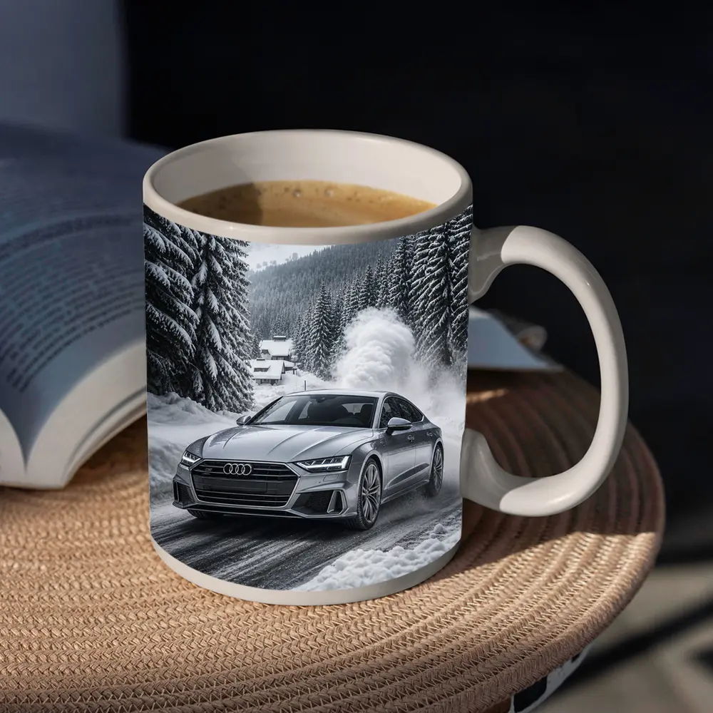 Audi A7 Driving Through Snowy Winter Road – Mugs