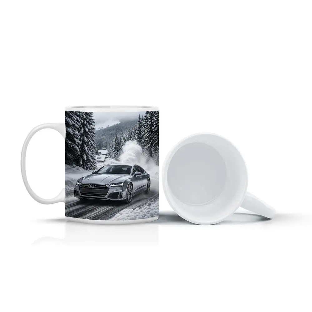 Audi A7 Driving Through Snowy Winter Road – Mugs
