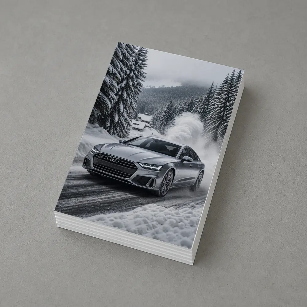 Audi A7 Driving Through Snowy Winter Road – Postcards