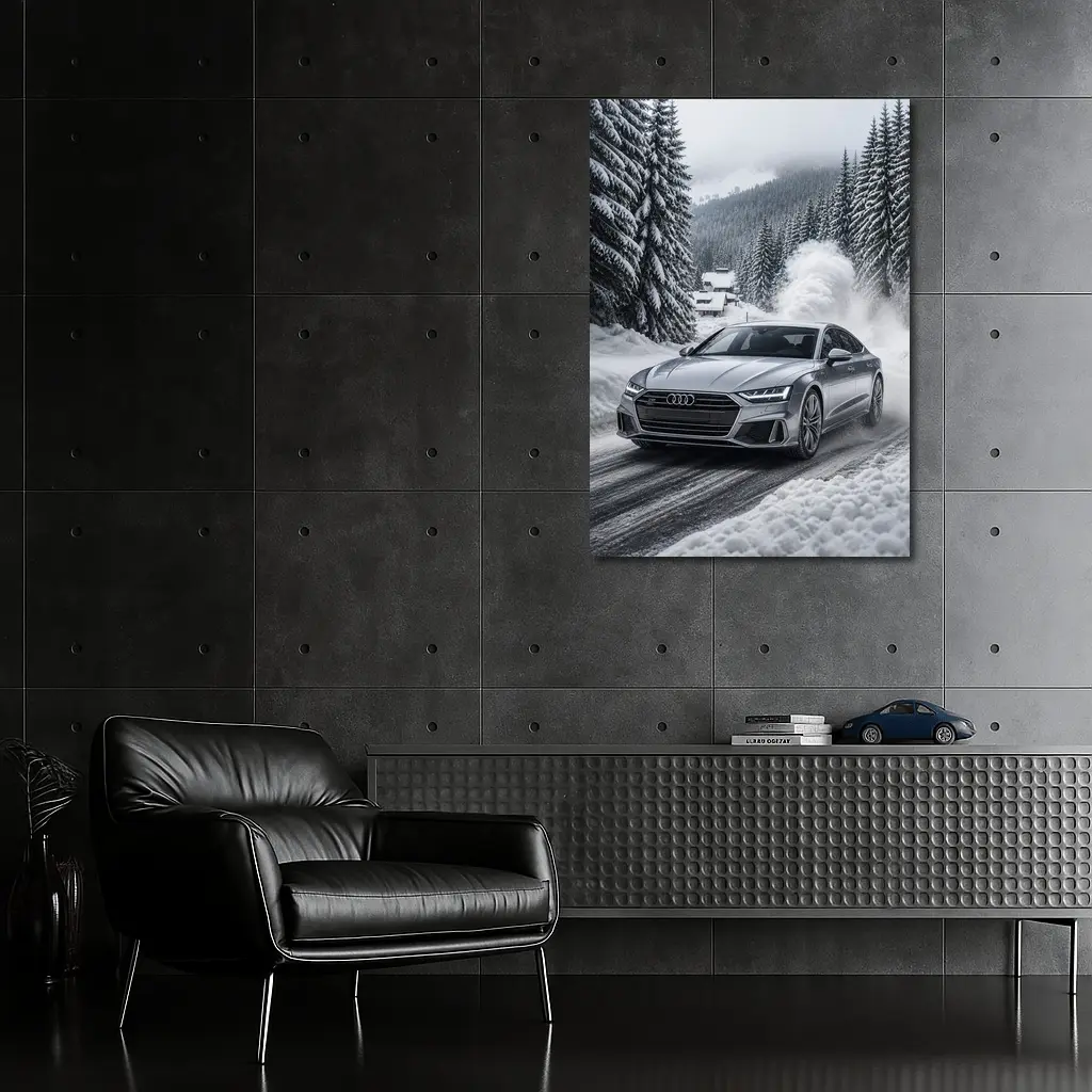 Audi A7 Driving Through Snowy Winter Road – Wall Art