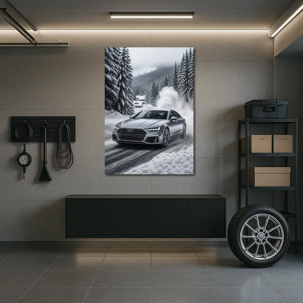 Audi A7 Driving Through Snowy Winter Road – Wall Art