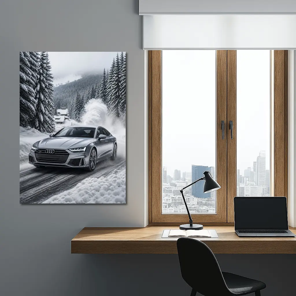 Audi A7 Driving Through Snowy Winter Road – Wall Art