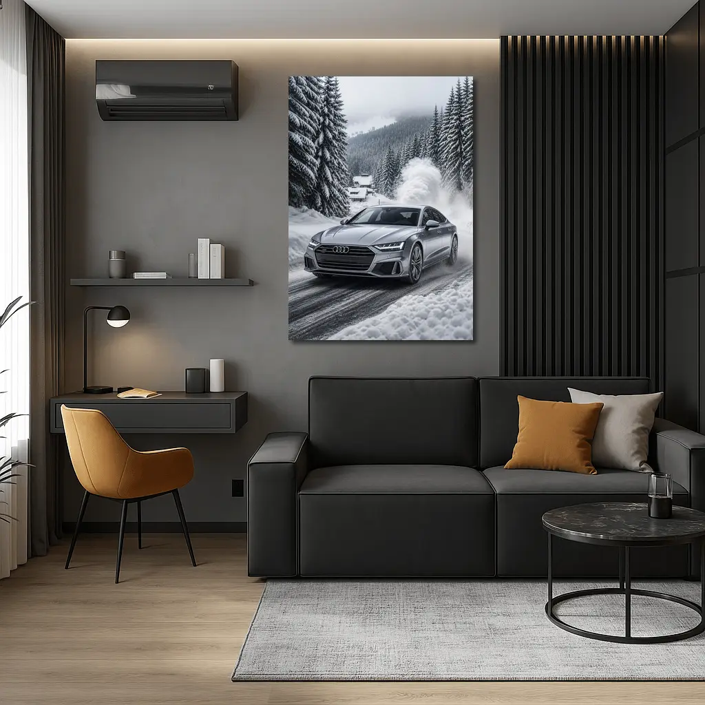Audi A7 Driving Through Snowy Winter Road – Wall Art