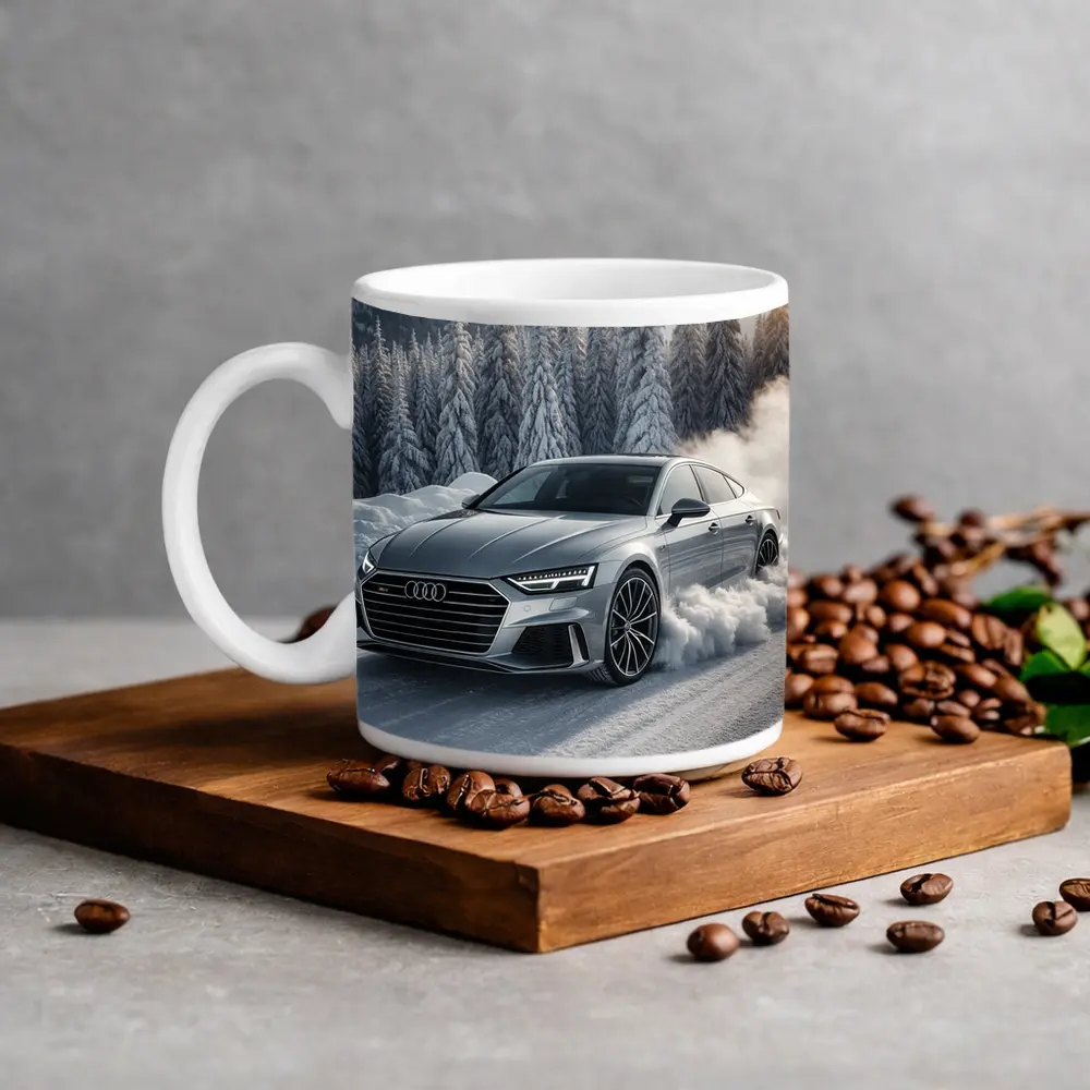 Audi A7 Drifting Through Snowy Winter Road – Mugs