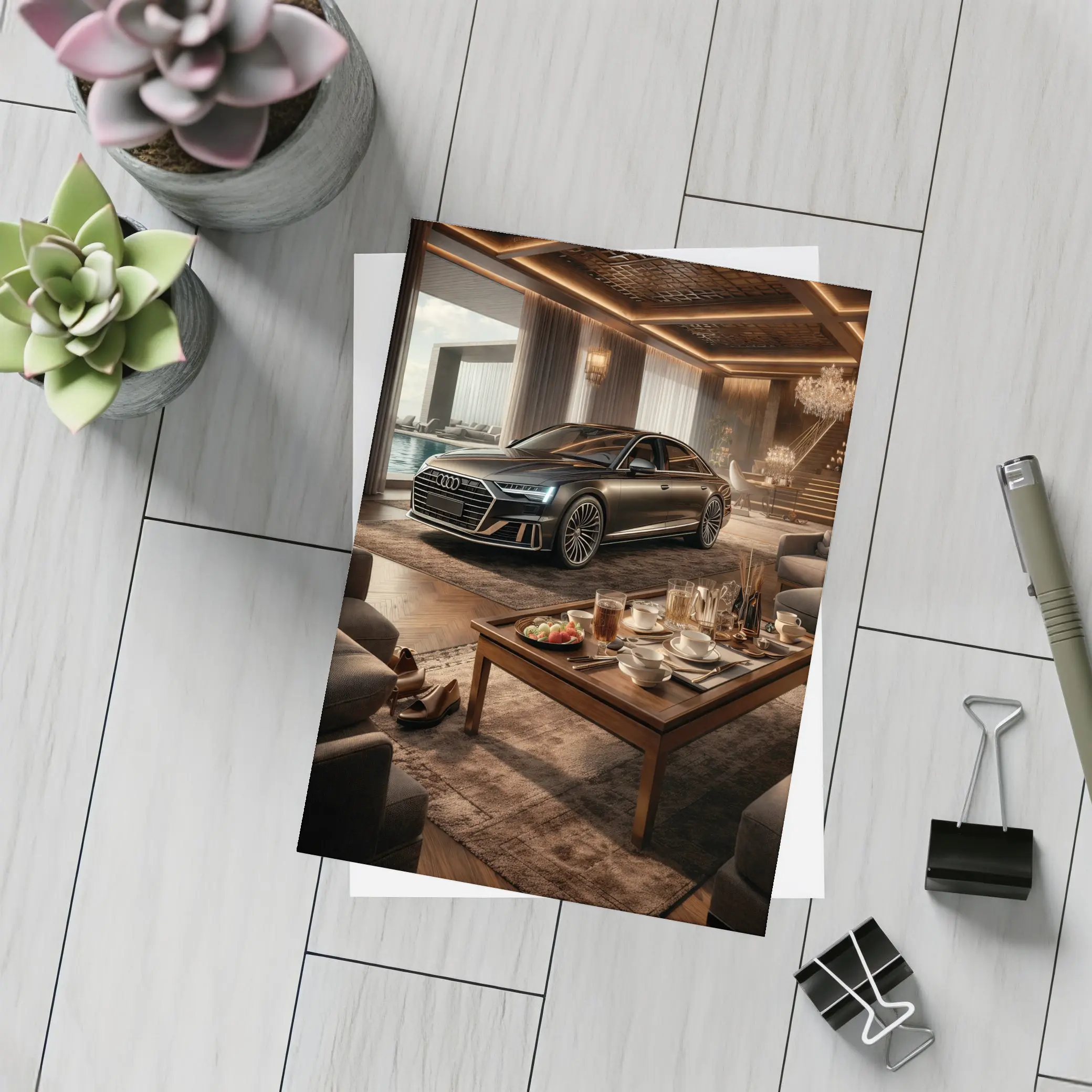 Audi A8 Parked Inside Luxury Living Room – Postcards