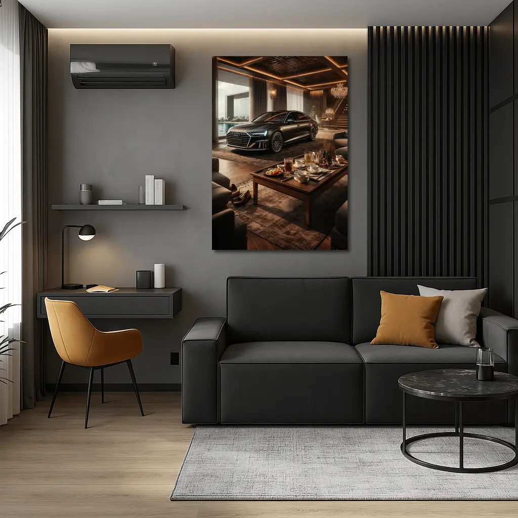 Audi A8 Parked Inside Luxury Living Room – Wall Art