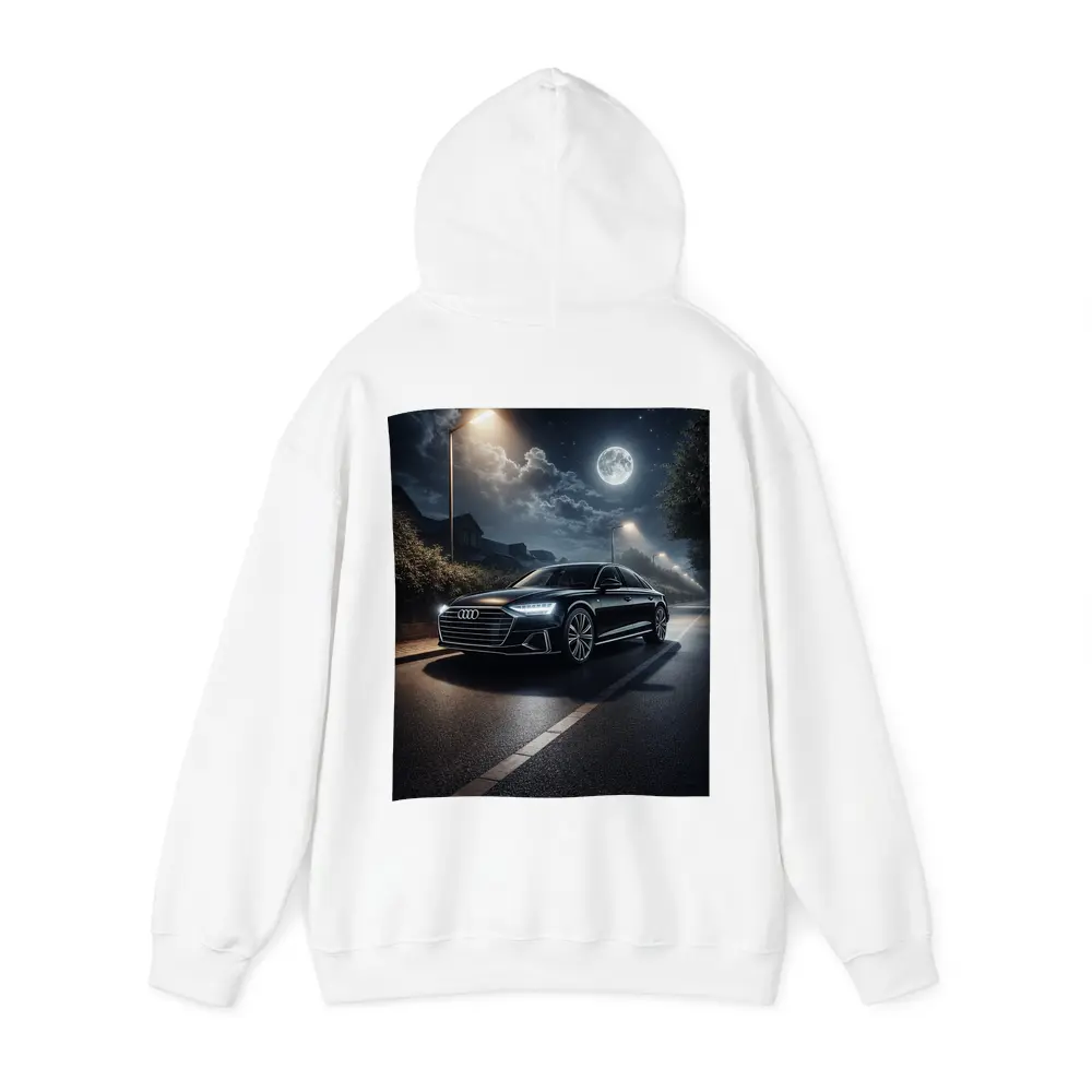 Audi A8 Parked on Moonlit Night Street – Hoodies