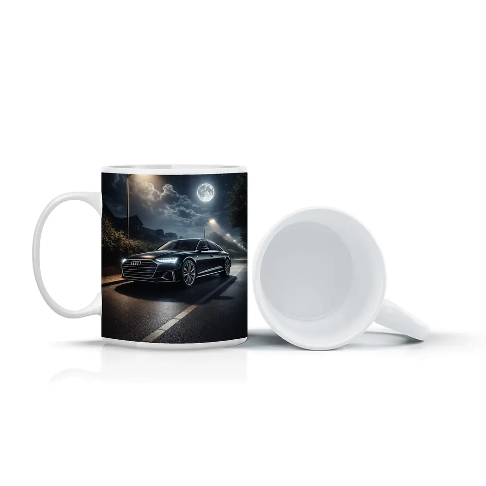 Audi A8 Parked on Moonlit Night Street – Mugs