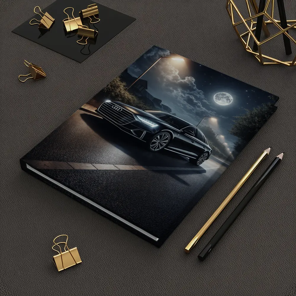 Audi A8 Parked on Moonlit Night Street – Notebooks