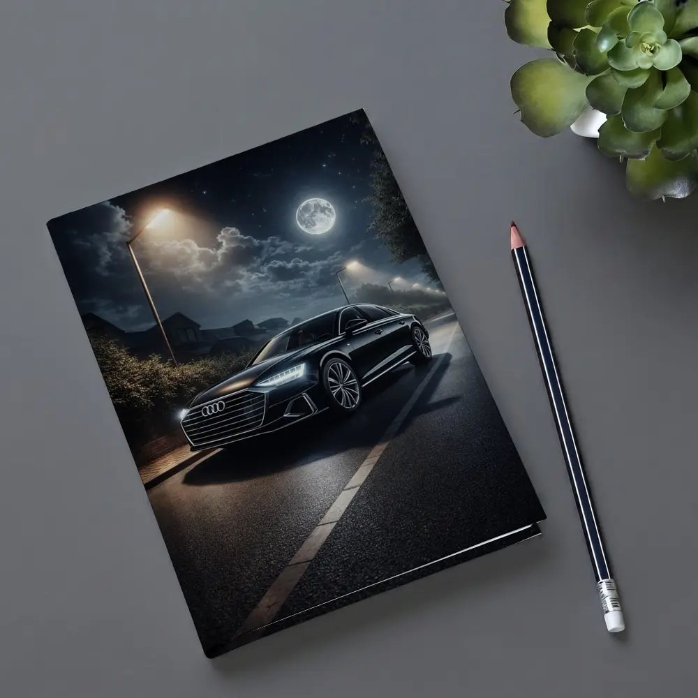 Audi A8 Parked on Moonlit Night Street – Notebooks