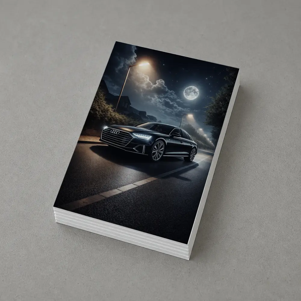 Audi A8 Parked on Moonlit Night Street – Postcards