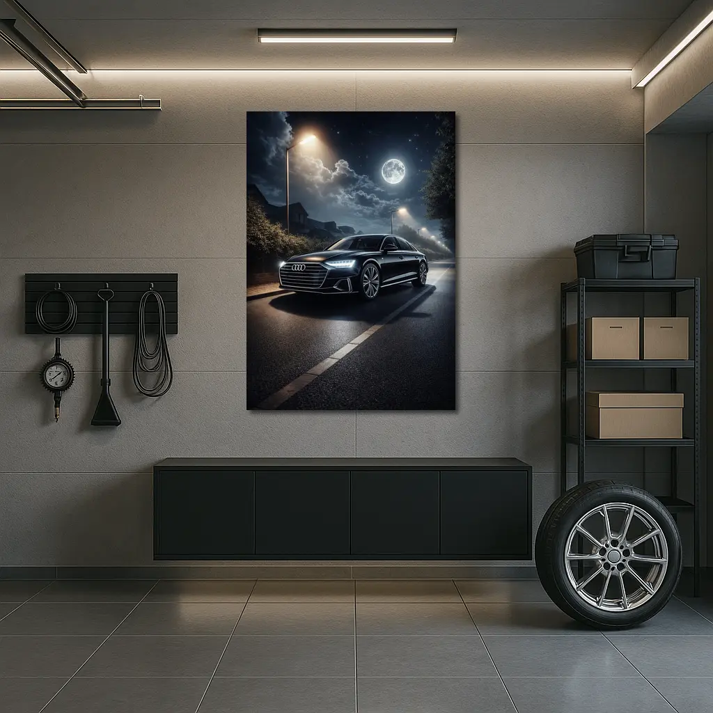 Audi A8 Parked on Moonlit Night Street – Wall Art