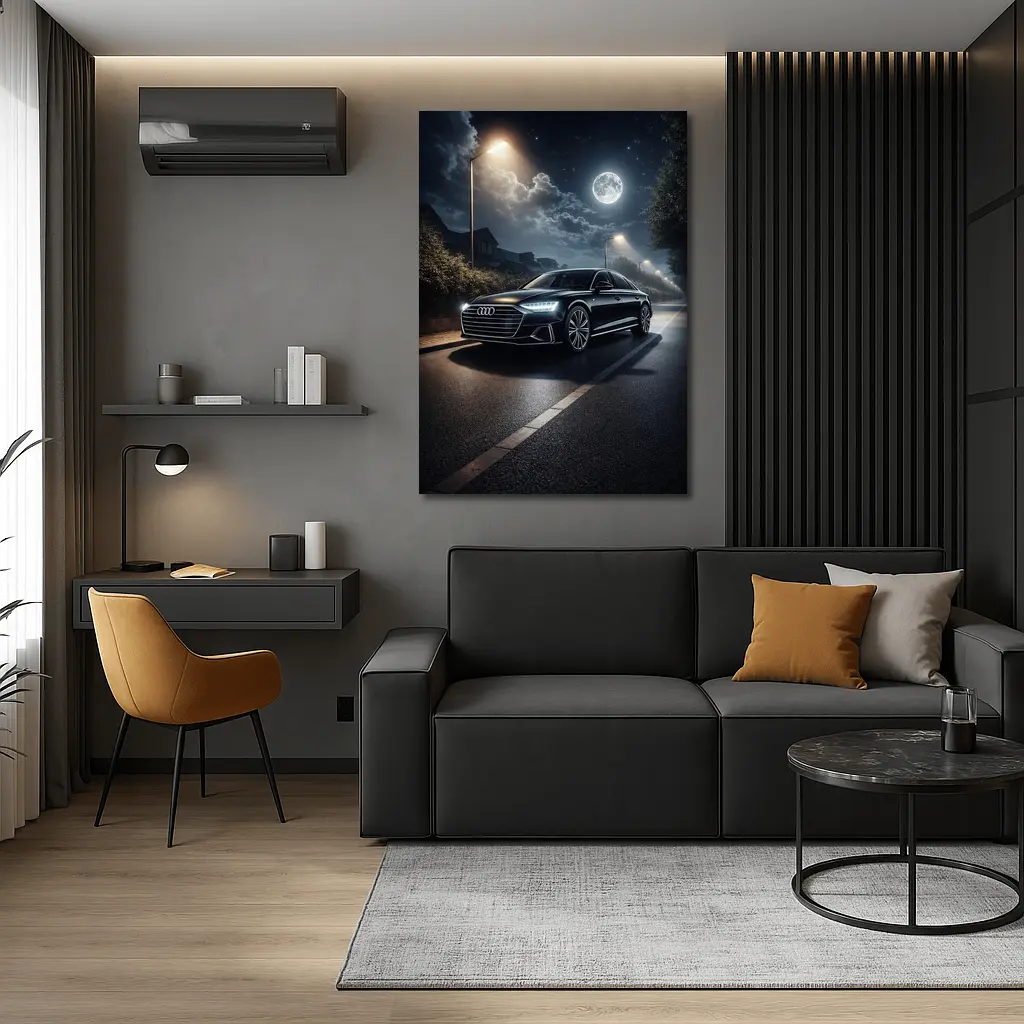 Audi A8 Parked on Moonlit Night Street – Wall Art