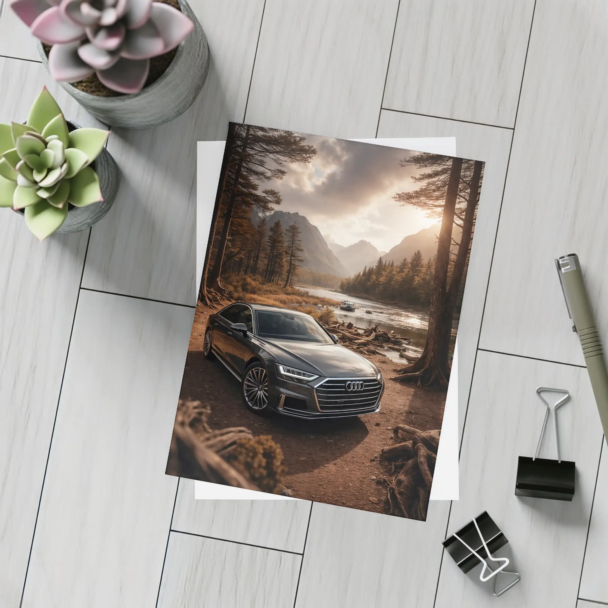 Audi A8 Parked Near Forest River – Postcards