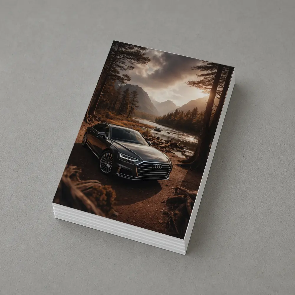 Audi A8 Parked Near Forest River – Postcards
