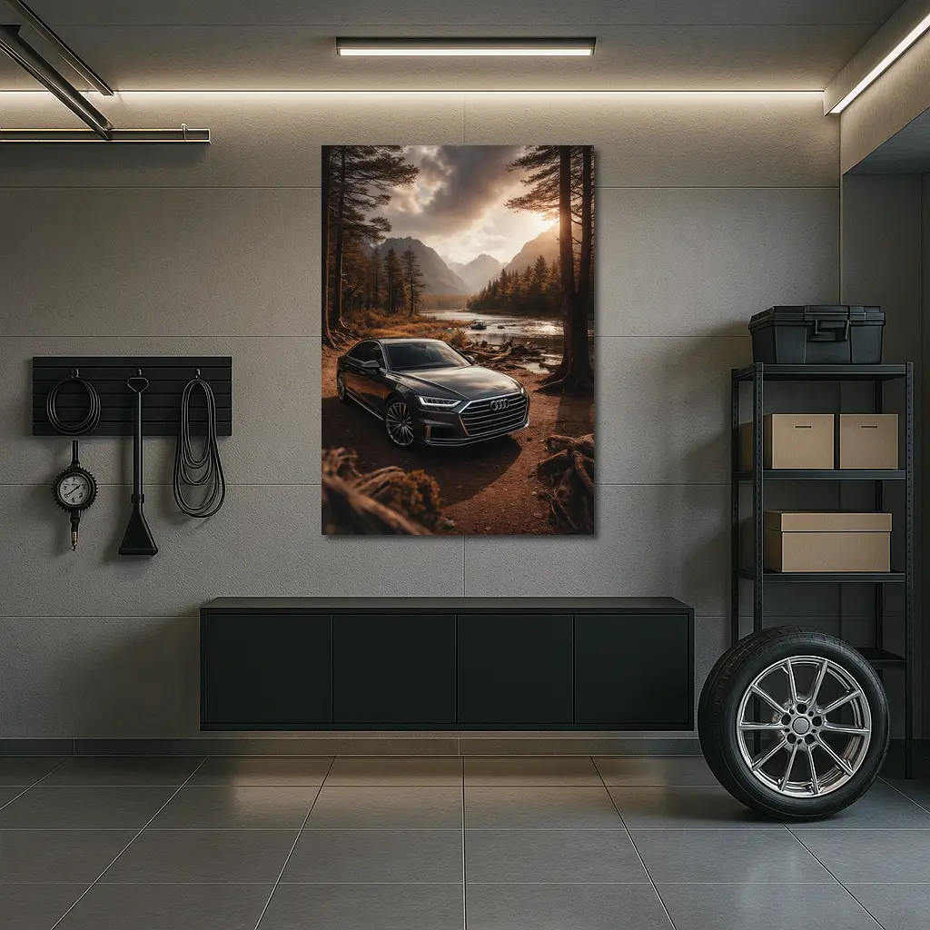 Audi A8 Parked Near Forest River – Wall Art