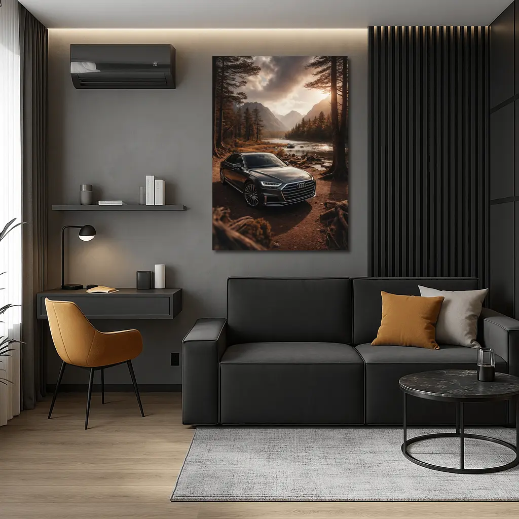 Audi A8 Parked Near Forest River – Wall Art