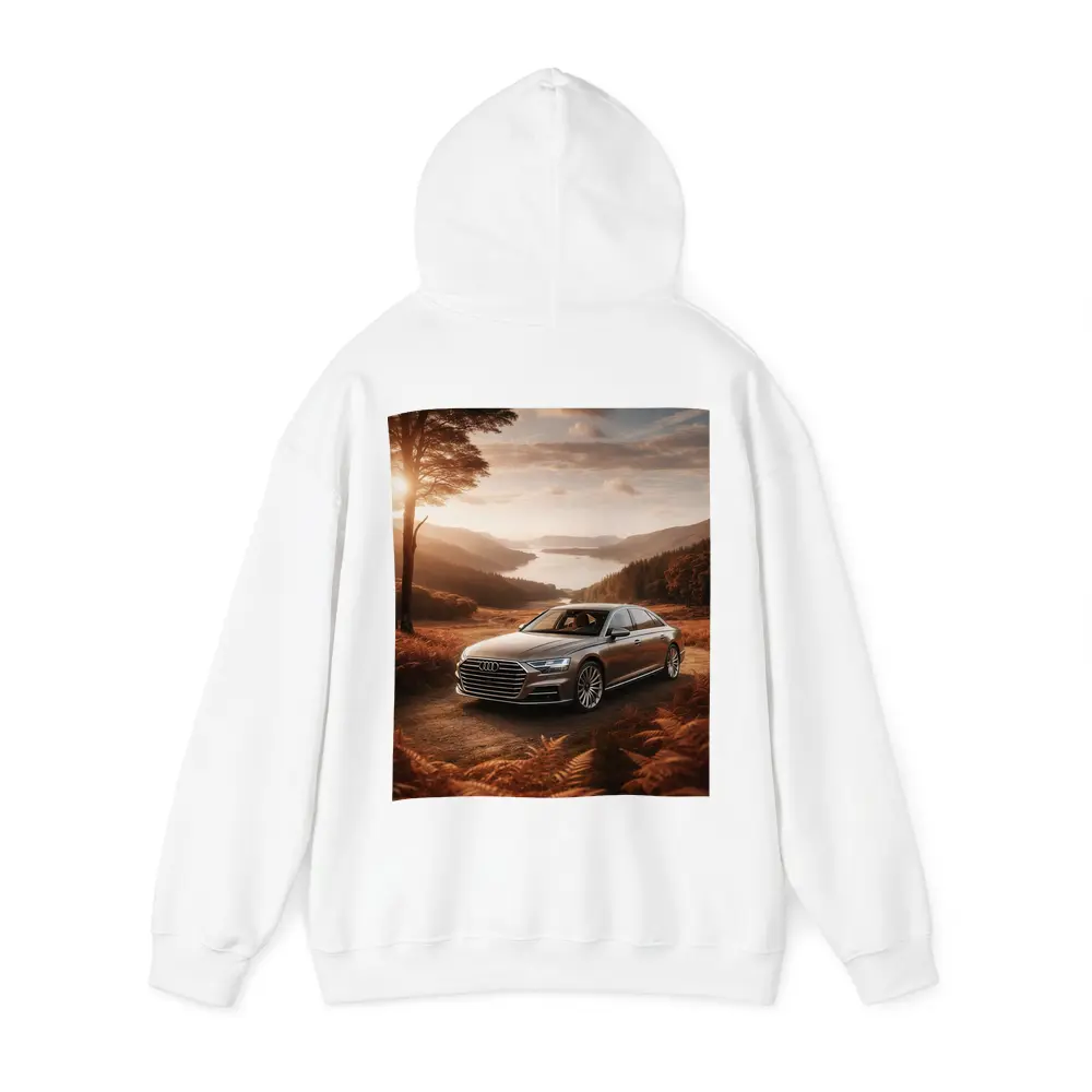 Audi A8 Parked Beside Autumn Forest Lake – Hoodies