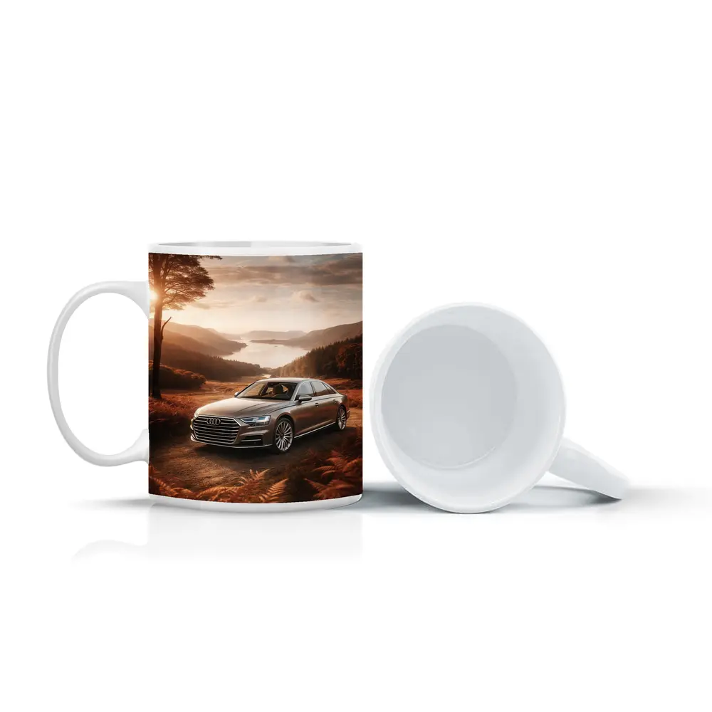 Audi A8 Parked Beside Autumn Forest Lake – Mugs