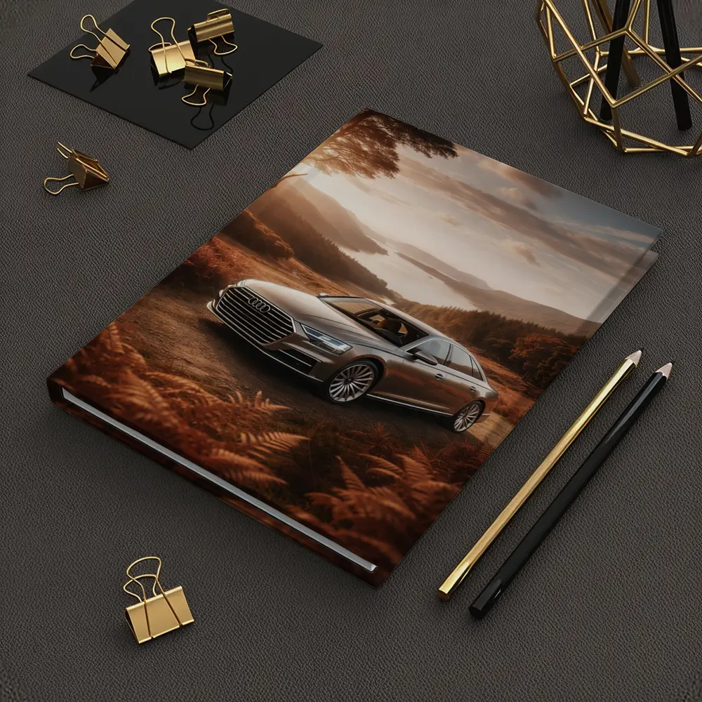 Audi A8 Parked Beside Autumn Forest Lake – Notebooks