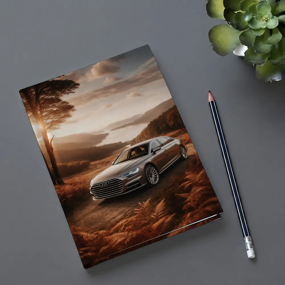 Audi A8 Parked Beside Autumn Forest Lake – Notebooks