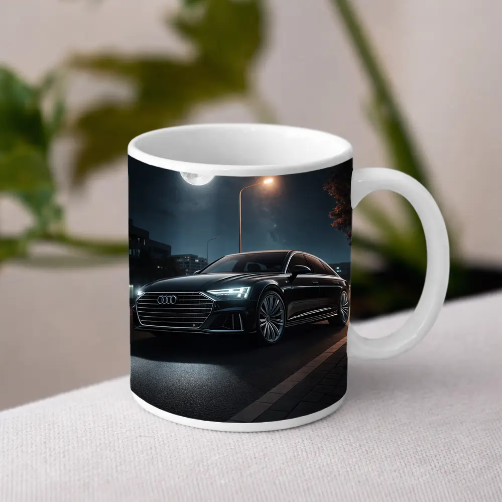 Audi A8 Parked Under Night Moonlight – Mugs
