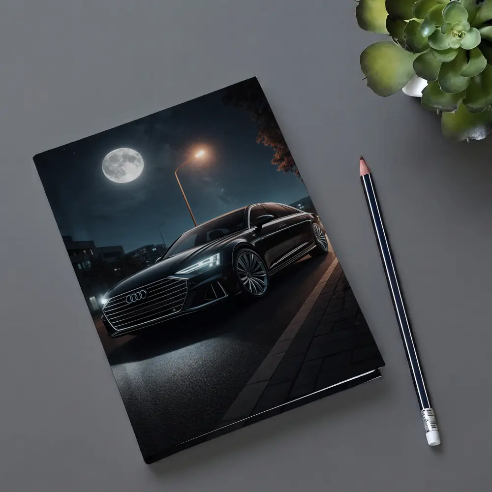 Audi A8 Parked Under Night Moonlight – Notebooks