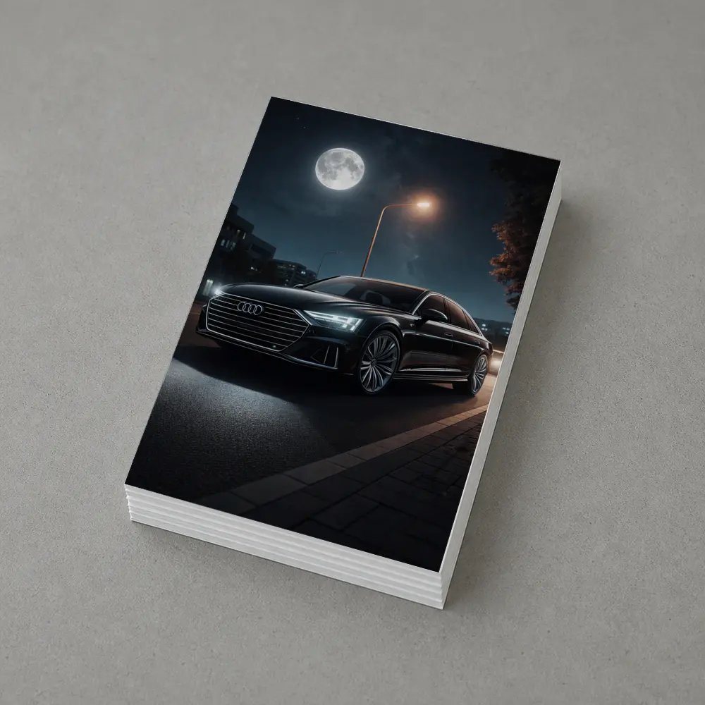 Audi A8 Parked Under Night Moonlight – Postcards