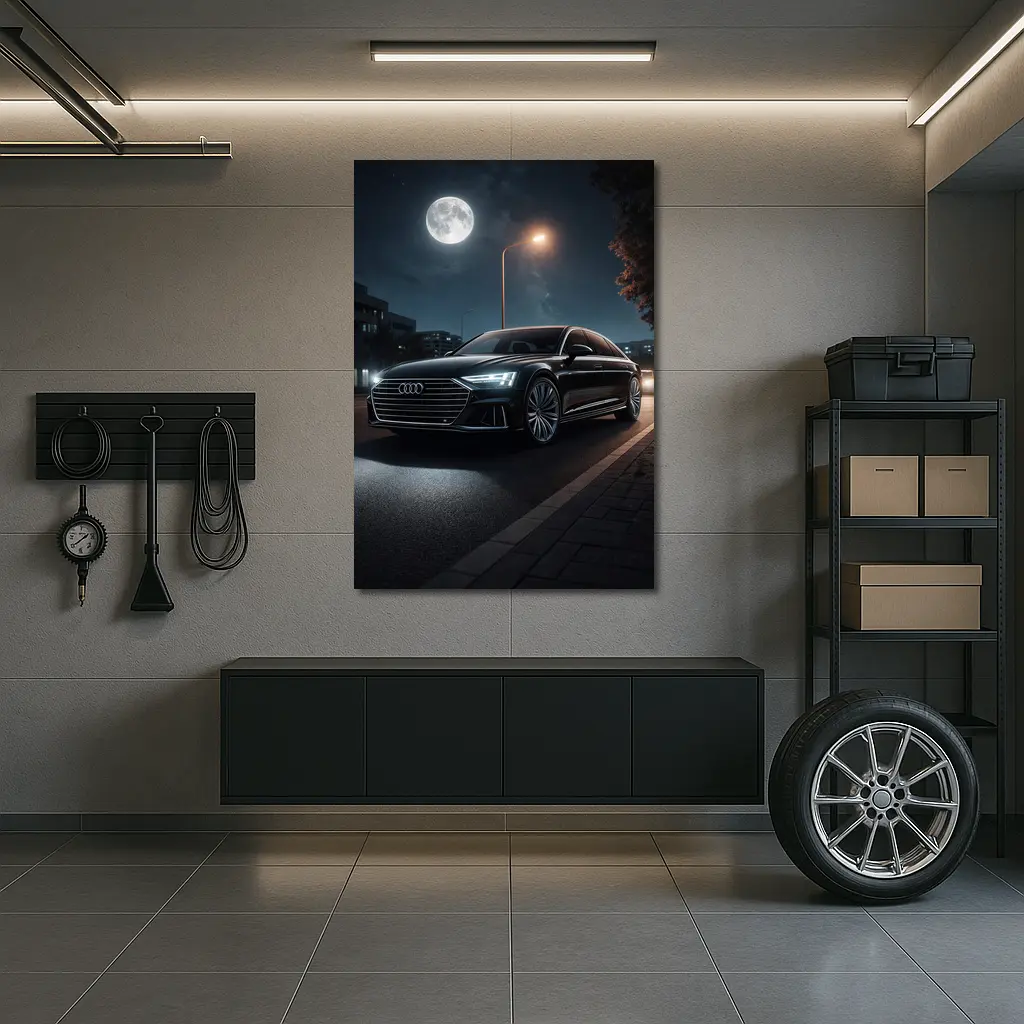 Audi A8 Parked Under Night Moonlight – Wall Art
