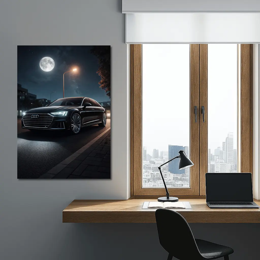 Audi A8 Parked Under Night Moonlight – Wall Art