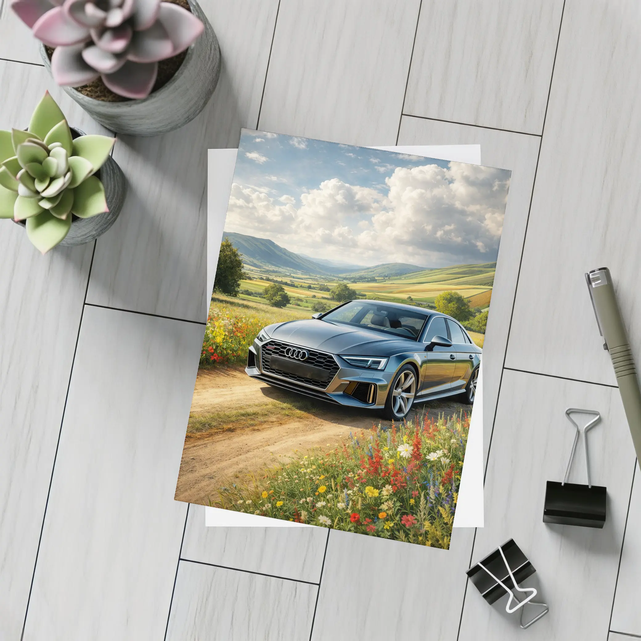 Audi A8 Sedan Countryside Wildflower Field – Postcards