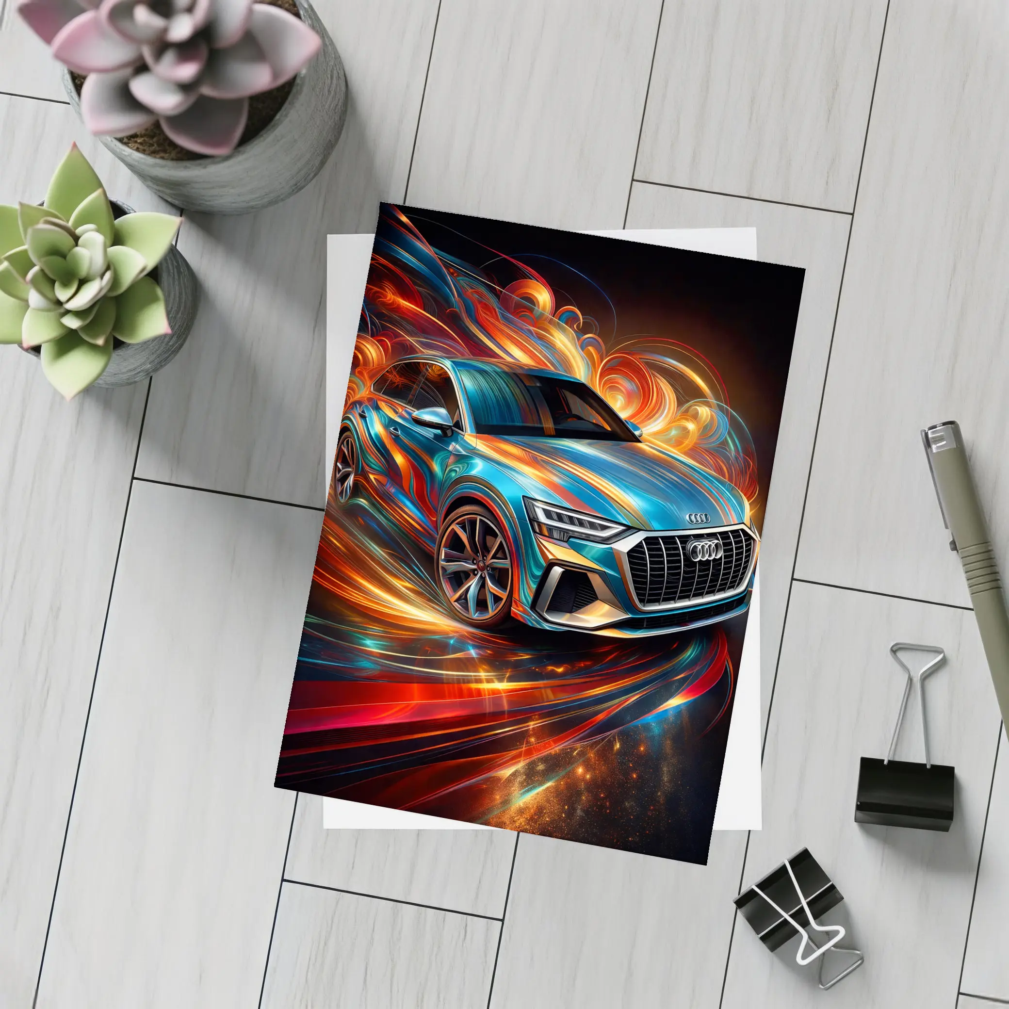 Audi Q8 Dynamic Abstract Swirling Flames Art – Postcards